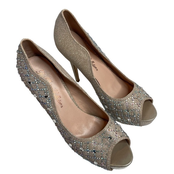 De Blossom Collection Platform Embellished Peep Toe Stiletto Heels 10 Kinko-37 - Picture 2 of 9